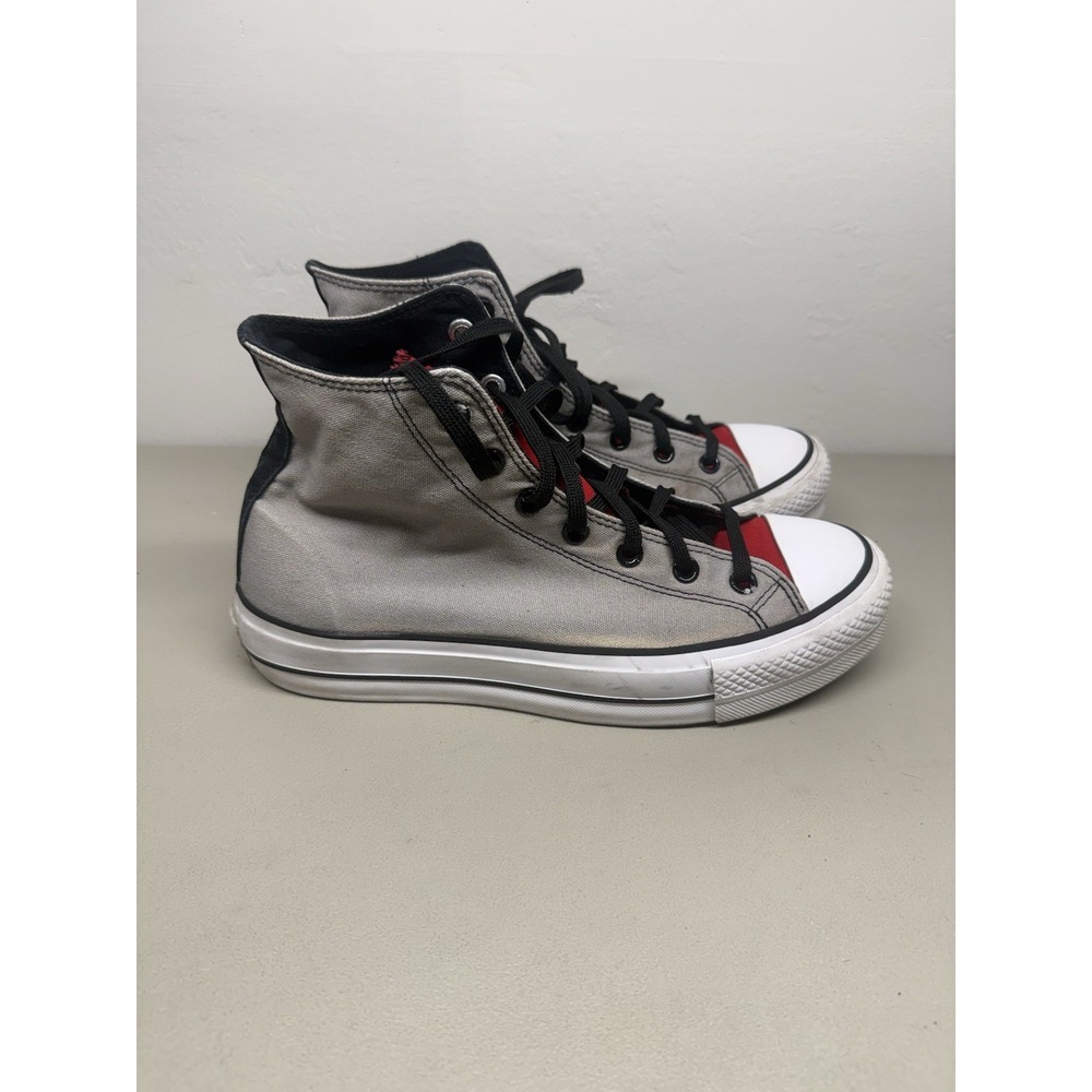 Converse All Star Chuck Taylor Canvas High Top Grey Red Black Mens 8 Womens 10